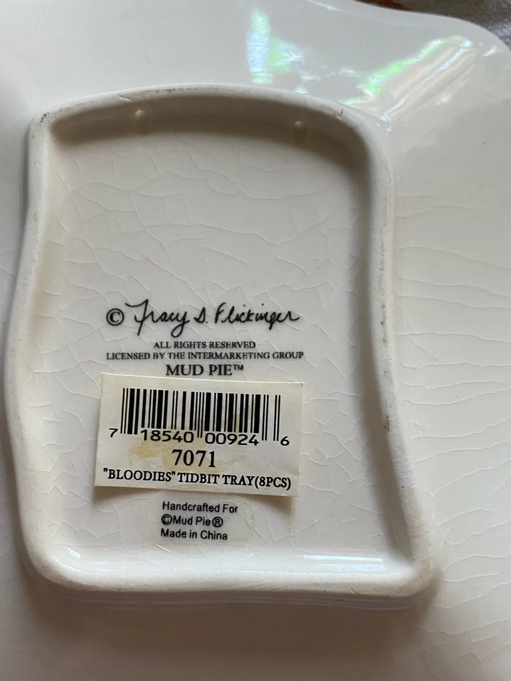 4 Whimsical Tracy Flickinger Mud Pie “Bloody Mary Small Plates” from 1990s. GUC